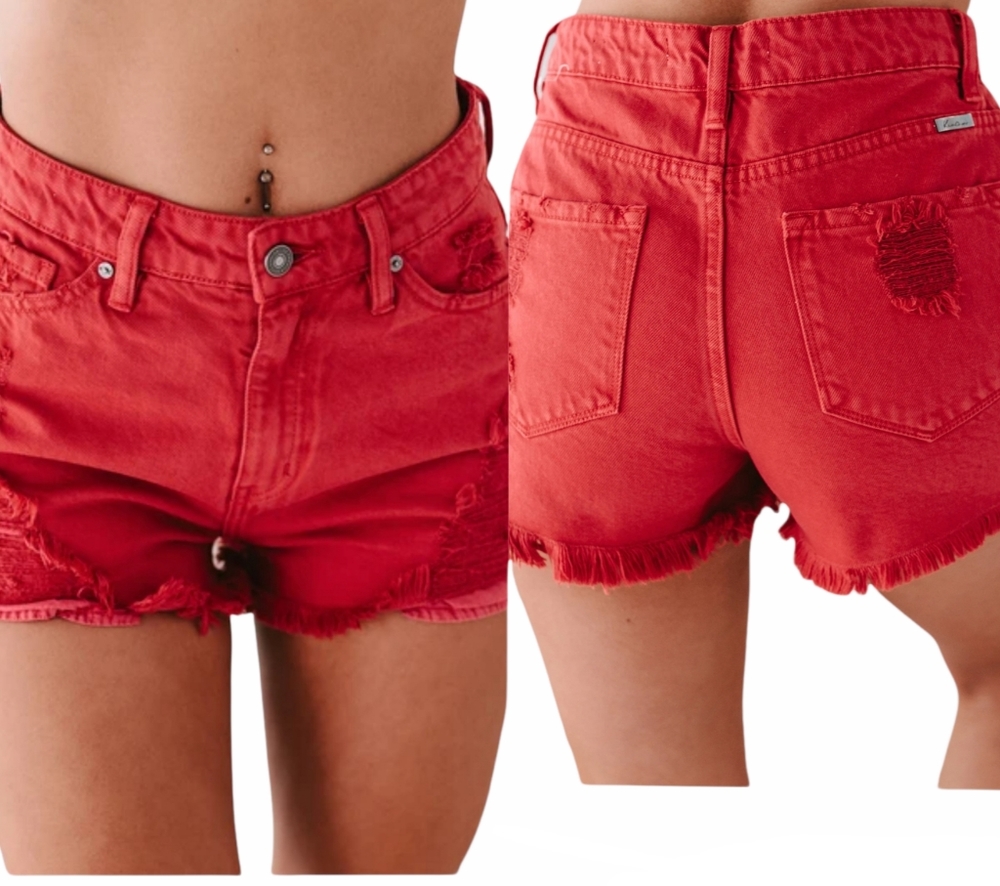 Kancan Feeling Fiesty Distressed Shorts Red Small
